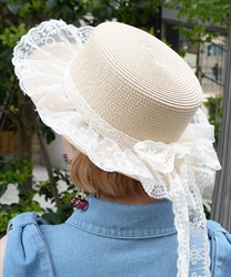 レースリボン付き雑材風ハット(生成り-F)