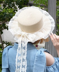 レースリボン付き雑材風ハット