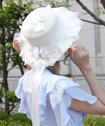 レースフリル雑材風ハット(白-F)