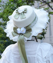 レースフリル雑材風ハット(グリーン-F)