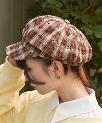 リボン×チェックキャスケット(茶-F)