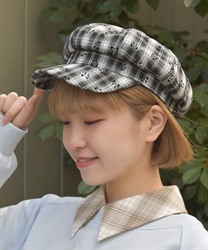 リボン×チェックキャスケット(黒-F)