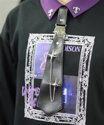 ブローチ付合皮ネクタイ(黒-F)