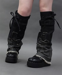 ダメージデニムレッグカバー【WEB先行販売】(黒-F)