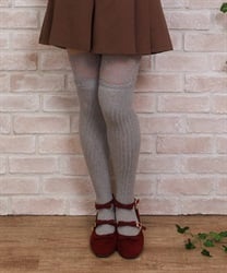 レース×リブニーハイソックス【予約】(グレー-F)