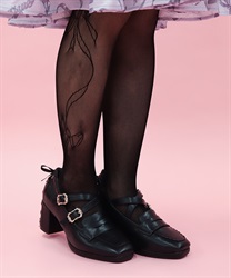 リボン柄シアータイツ【期間限定価格】(黒-F)