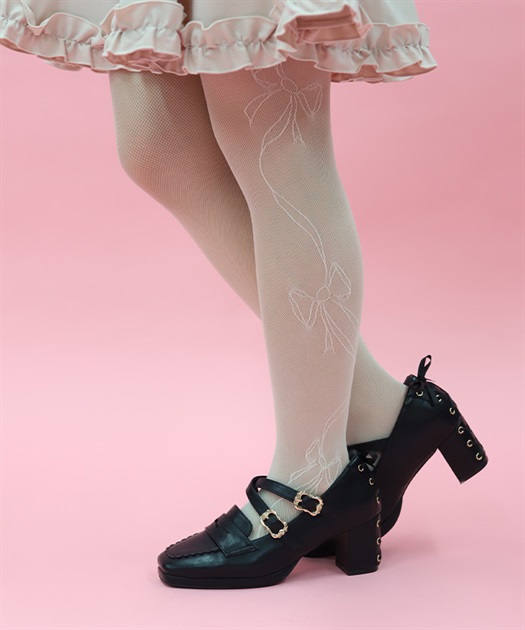 リボン柄シアータイツ