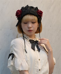ローズ×リボンヘッドドレス【予約】(ワイン-F)