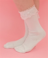 レースフリルハイソックス【2点10%OFF対象商品】(白-F)