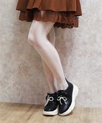 リボン柄透かしレースタイツ(生成り-F)