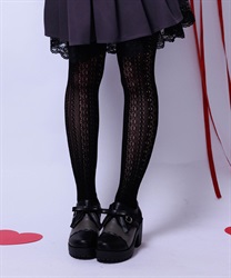 ストライプ風レースタイツ(黒-F)