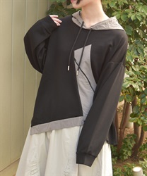 異素材切替フーディ(黒-F)