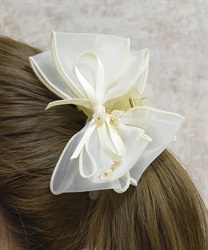 花チャーム付リボンクリップ(生成り-F)