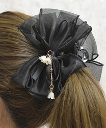 花チャーム付リボンクリップ(黒-F)