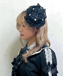 レース×リボンヘッドドレス(黒-F)