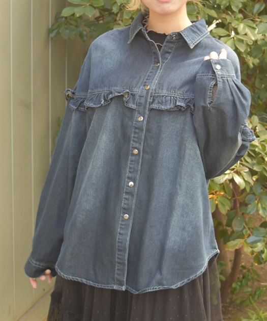 フリルデニムシャツ(インディゴ-F)