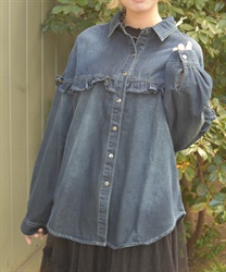 フリルデニムシャツ(インディゴ-F)