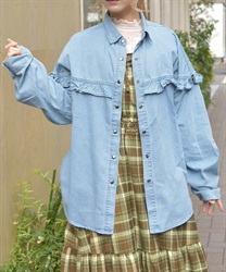 フリルデニムシャツ(ブリーチ-F)