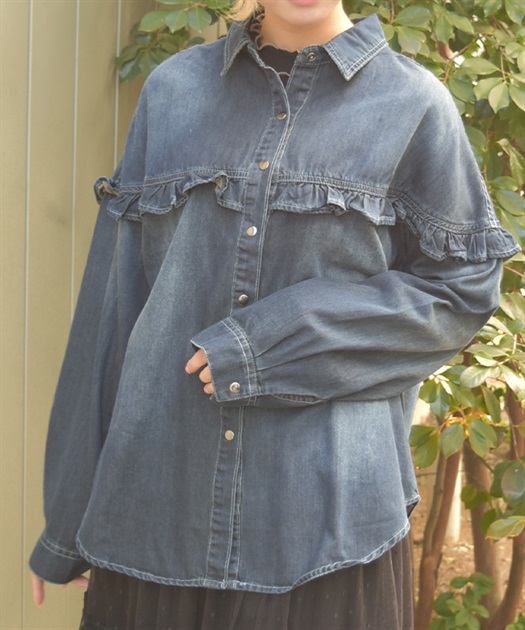 フリルデニムシャツ