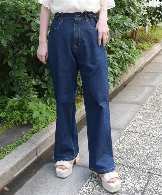 調整ボタン付デニムパンツ | レディース服・レディース