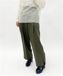 裾デザインストレートパンツ【期間限定価格】(カーキ-M)