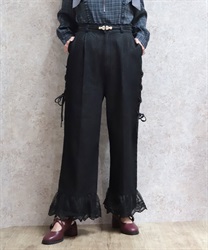 裾レースデニムストレートパンツ【WEB先行販売】(黒-F)