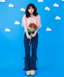 リボン付ストレッチデニムパンツ【予約】(インディゴ-M)