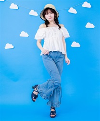 リボン付ストレッチデニムパンツ【予約】(ウォッシュ-M)