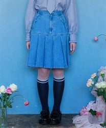 リボン×プリーツデニムスカート(ウォッシュ-F)