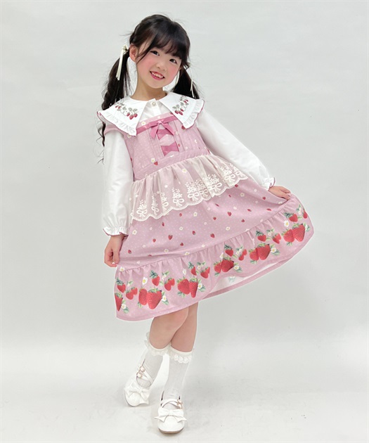 kidsエプロン風いちご柄ジャンスカ | outlet | axes femme kidsエプロン風いちご柄ジャンスカ | outlet | axes femme
