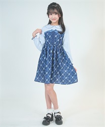 リボン×バラ柄切替ワンピース【2点10%OFF対象商品】(紺-120cm)