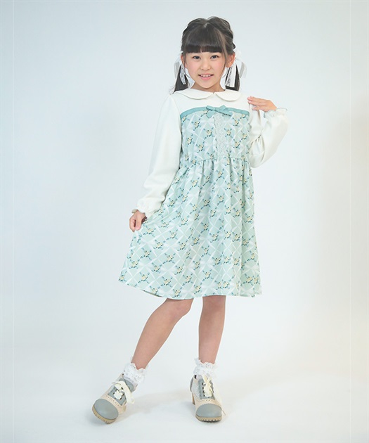 リボン×バラ柄切替ワンピース【WEB限定価格】 | kids | axes リボン×バラ柄切替ワンピース【WEB限定価格】 | kids | axes