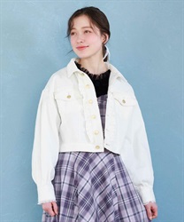 レース×フリルデニムジャケット【2点10%OFF対象商品】(白-F)