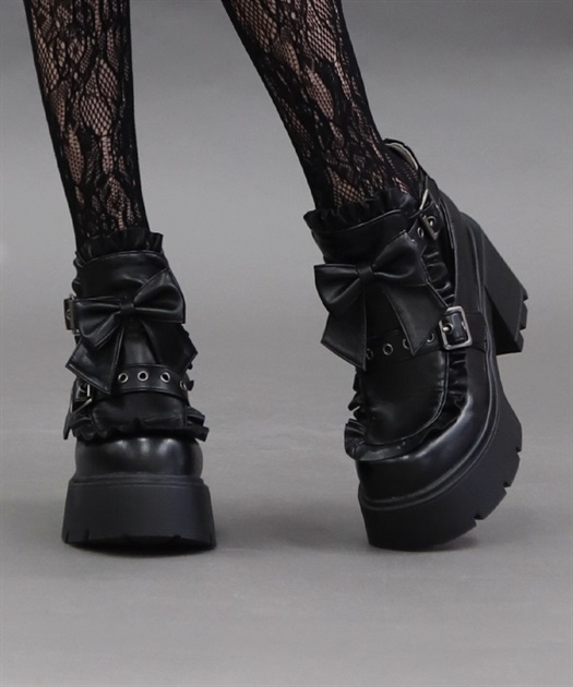 リボンフリル厚底パンプス【期間限定価格】