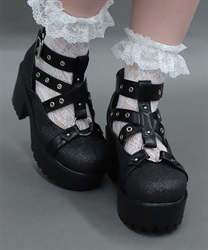 ベルトデザインヒールパンプス(黒-S)