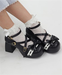 梯子レーススカラップパンプス(黒-S)