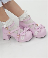 梯子レーススカラップパンプス(ピンク-S)