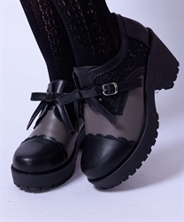 配色リボン×レースシューズ(黒-S)