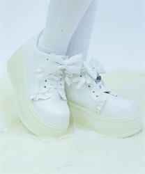 リボン付き合皮厚底スニーカー(白-S)