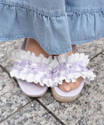 コットンレース厚底サンダル(ラベンダー-S)