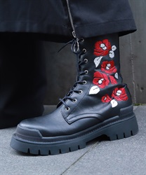 椿刺繍レースアップブーツ(漆黒-Ｓ)