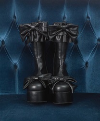 フリルリボンショートブーツ(黒-Ｓ)