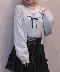 ニットビスチェ×カーディガンセット(サックス-M)