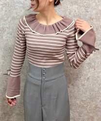 襟デザインボーダーニット | outlet | axes femme online shop