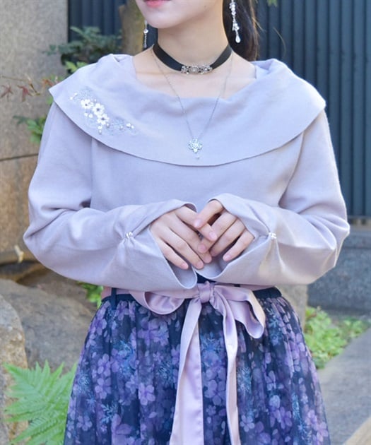 雪桜刺繍オフショル風ニット | outlet | axes femme online shop 雪桜刺繍オフショル風ニット | outlet | axes femme online shop