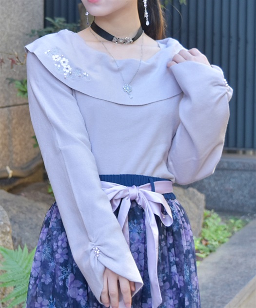 雪桜刺繍オフショル風ニット | outlet | axes femme online shop 雪桜刺繍オフショル風ニット | outlet | axes femme online shop