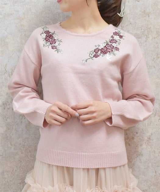 ローズ×鳥刺繍ニットプルオーバー | レディース服・レディース ローズ×鳥刺繍ニットプルオーバー | レディース服・レディース