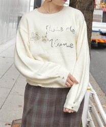 スパンコールロゴ刺繍ニット【2点10%OFF対象商品】(生成り-F)