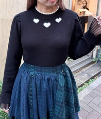 ハートジャカードニットプルオーバー(黒-F)