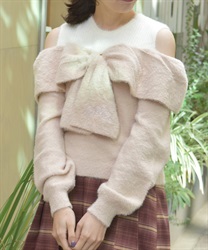 リボンフェザーニット(ピンク-F)